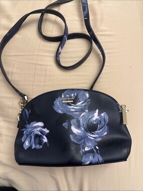 kate spade Navy Floral Dome Crossbody with Silver Hardware